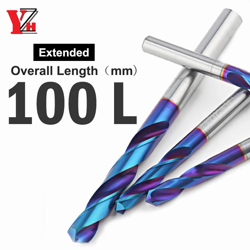 YZH 100L Carbide Twist Drill Diameter D2-D17 Solid Tungsten Bits HRC65 CNC Straight Handle Drilling Hole For Metal Iron Steel