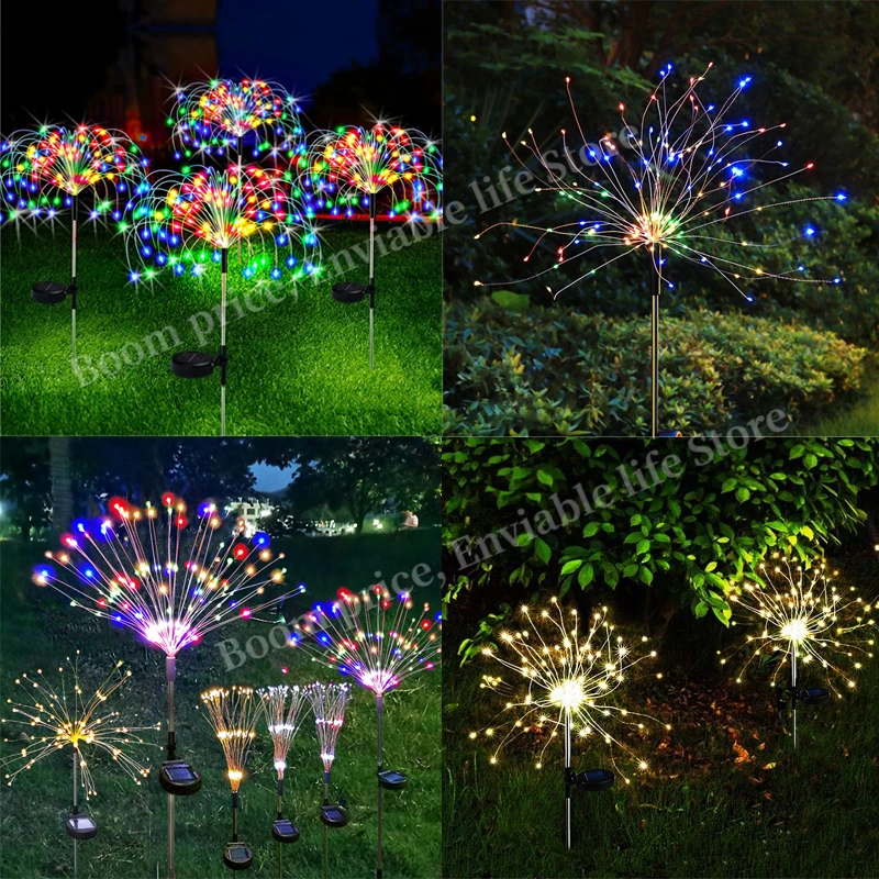 60/90/120/150/200LED Solar Outdoor Grass Globe Dandelion Waterproof Flash String Light Lawn Firework Lamp Garden Christmas Decor