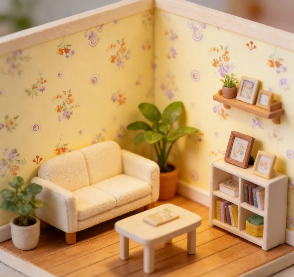 10 pçs 1:12 casa de bonecas bonito cereja papel de parede-a4 suprimentos de decoração em miniatura para casa de bonecas sala de estar quarto acessórios de casa de bonecas