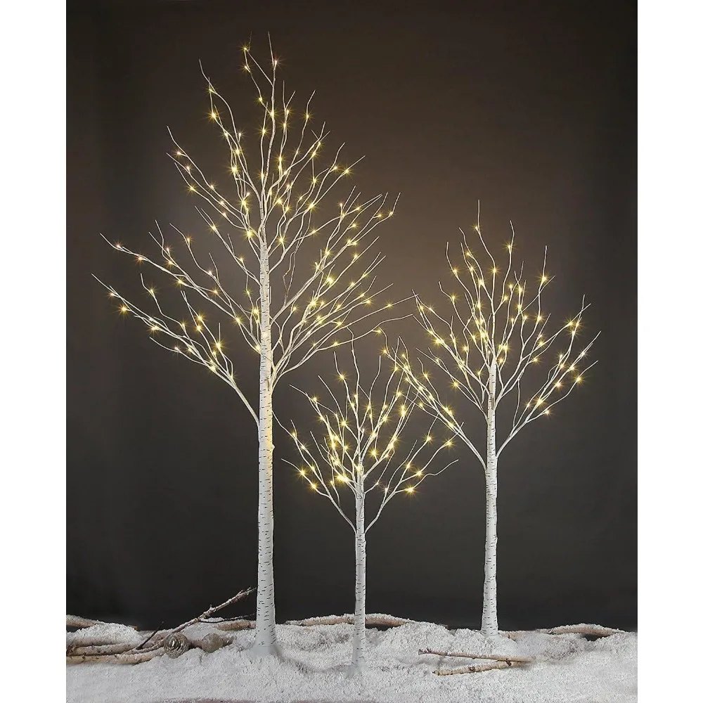 Halloween Decoration, 4 Feet 6 Feet and 8 Feet Birch Tree,Warm White, for Home,Pack of 3, Festival, Halloween Decoration