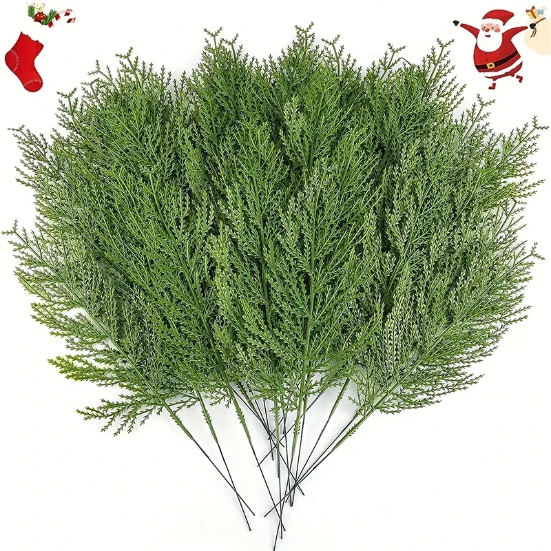 

24PCS Christmas DIY Wreath Accessories Plastic Pine Cypress Pine Branches Simulated Green Plants Home Decoration Ornaments