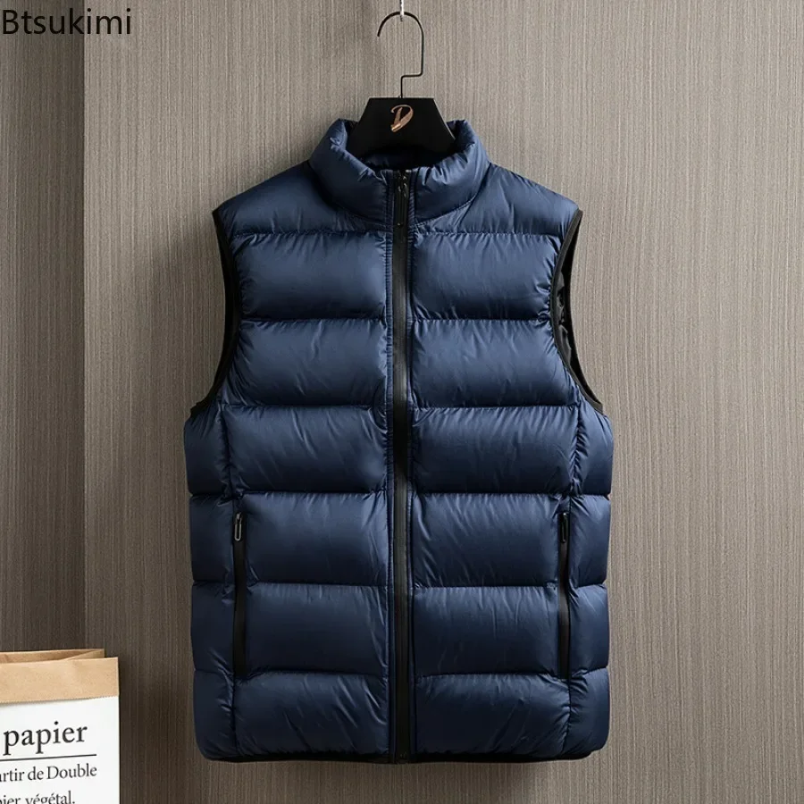 2024 Heren Casual Dik Warm Mouwloos Vest Solide Herfst Winterjas Vest Winddicht Katoenen Jas Top Mannelijk Vest