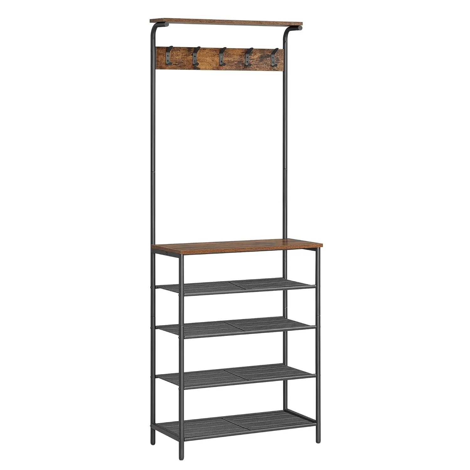 

Hall Tree with Shoe Bench, Coat Rack Shoe Bench, 5-Tier Shoe Rack Different Heights, 5 Dual Hooks, Top Shelf,, Customized