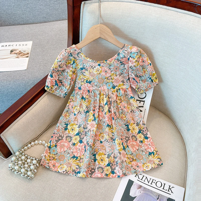 

Girls' Floral Dress, Baby Girl's Summer Country Style Little Girl's Princess Dress, Baby's Sleeveless Dress, Short Sleeve Dress