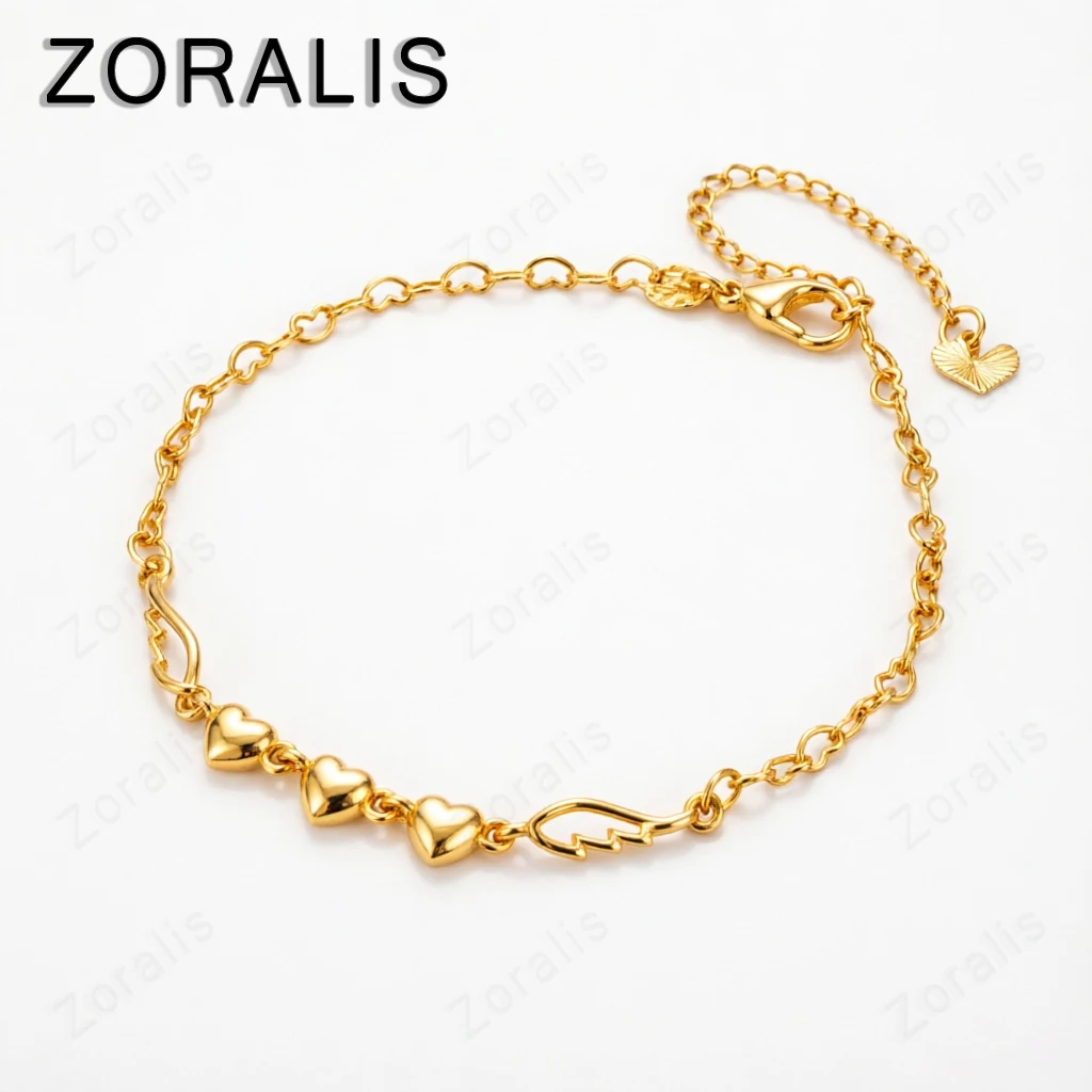 

18K Gold Bracelets High Quality Heart Linked Heart With Wings Bracelet Women's Wedding Party Fashion Jewelry