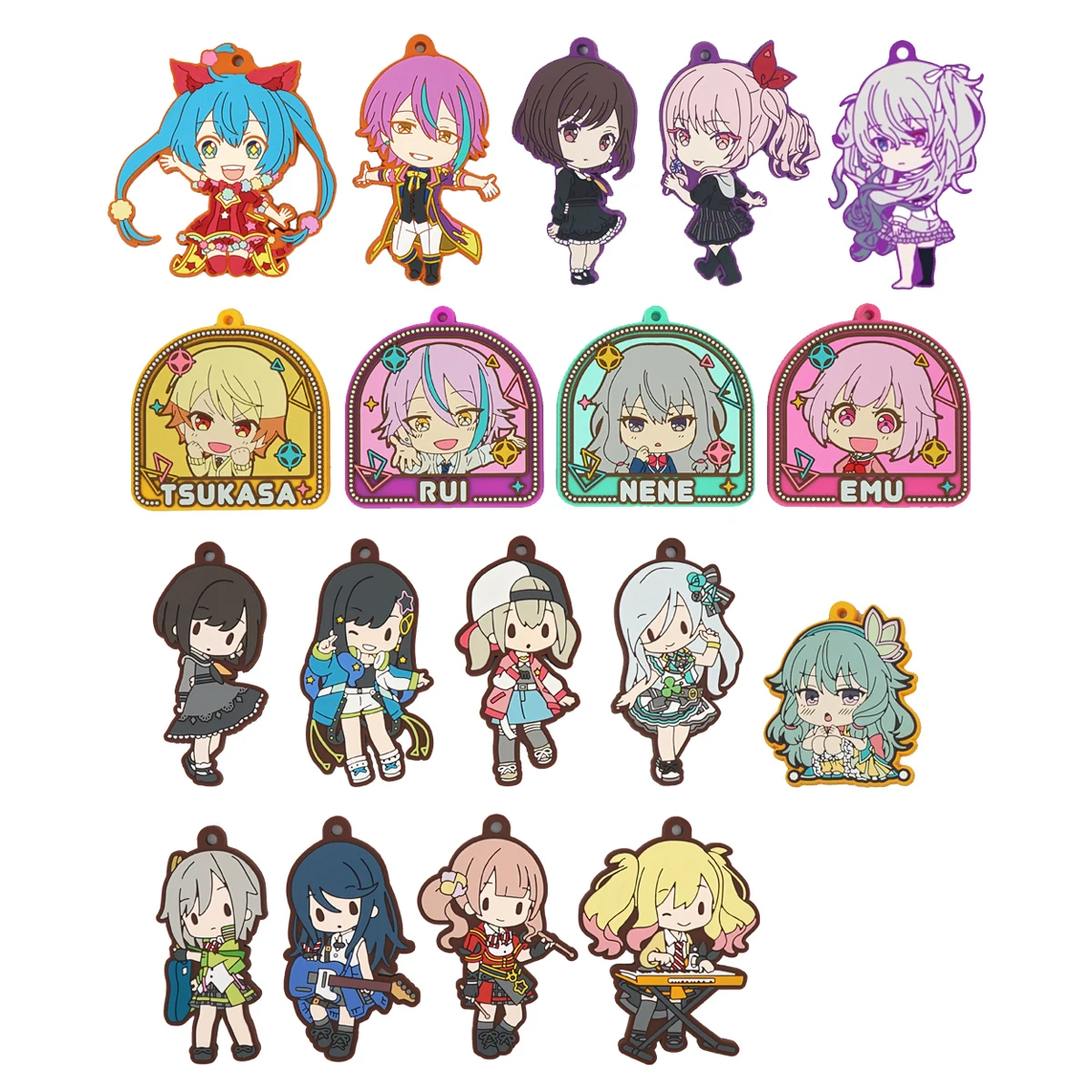 sekai-project-anime-game-wonderlands-showtime-25-nightcord-rui-tsukasa-emu-ena-kohane-nene-saki-shiho-chaveiro-de-borracha