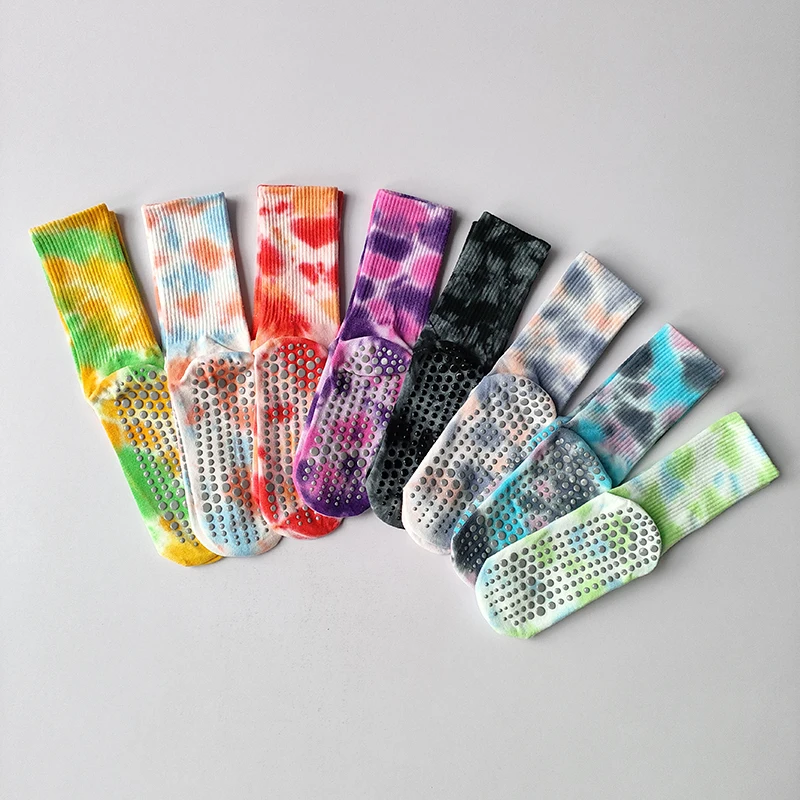 Tie Dye Mid Tube Pilates Anti Slip Socks Sweat Absorbing Fitness Yoga Socks Floor Adhesive Sports Casual Socks