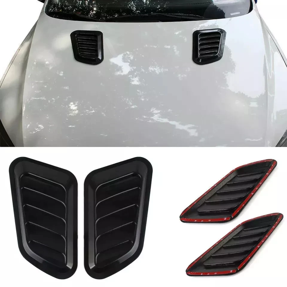 2pcs Universal Car Hood Bonnet Vent Air Flow Intake Scoop Side Fender Black Decorative Accessories