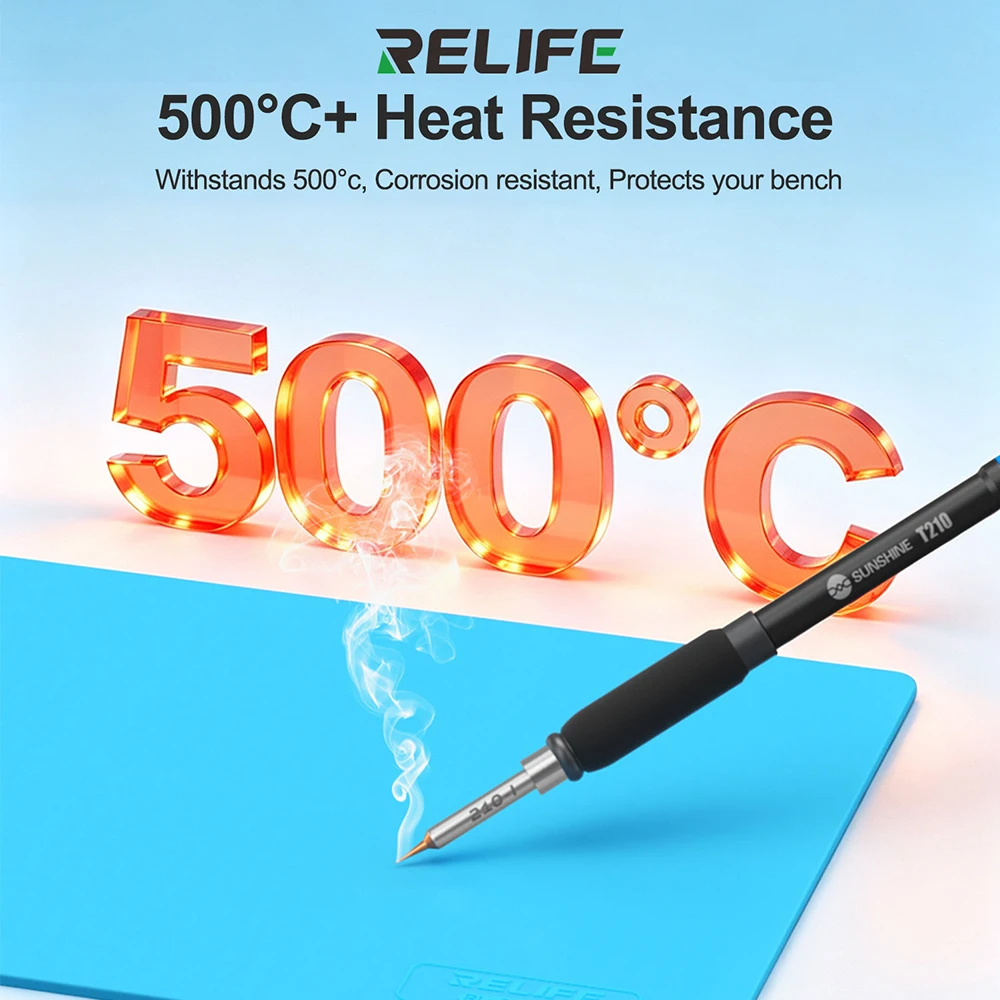 RELIFE RL‑004DS 500×300mm High Temperature 500℃ Heat‑Resistant Silicone Repair Work Mat for Phone Motherboard IC Soldering Tool