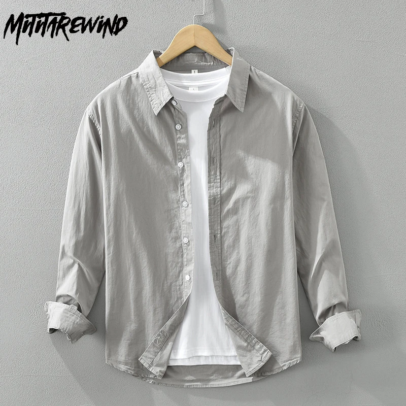 

Classic Men's Long Sleeve Shirts Spring and Summer Daily Casual Tops Lapel 100% Cotton Button Up Shirt Simple Versatile Shirt