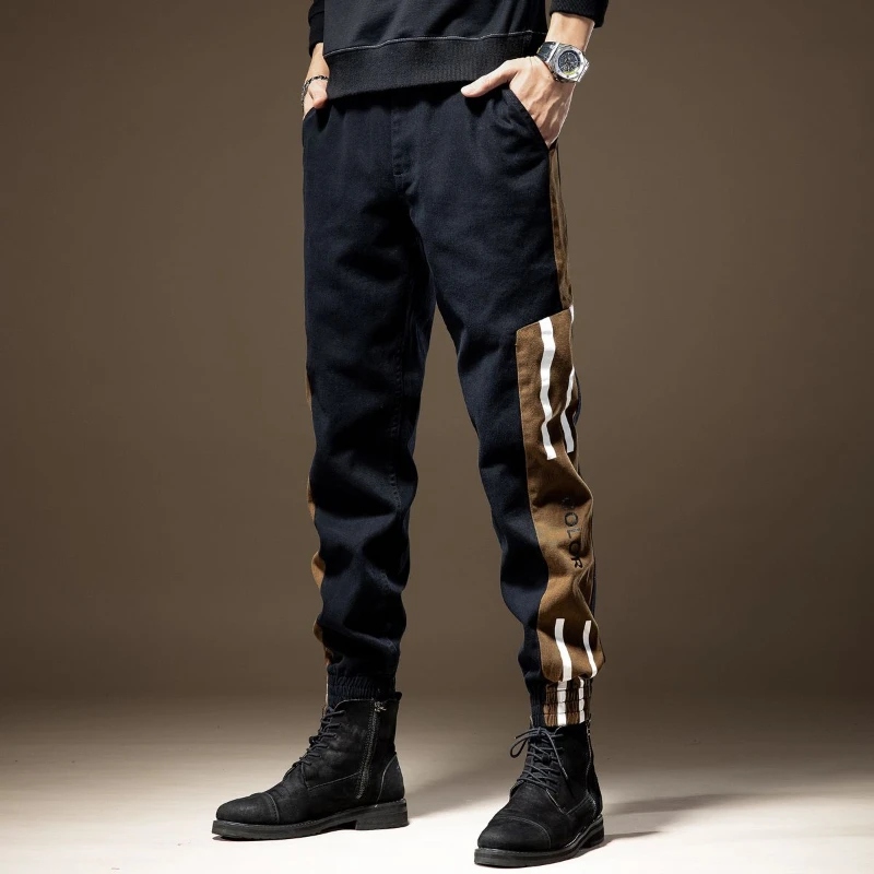 

2023 Men's New Style Fashion Casual Trousers Harajuku Side Stripes Jogging Sweatpants Elastic Waistline Little Foot Overalls