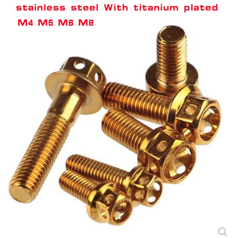 

1pc-2pc M4 M5 M6/M8/x10/15/25/30/35/40/45/50mm stainless steel with titanium plated DIN6921 Hexagon Flange Head Screw bolts
