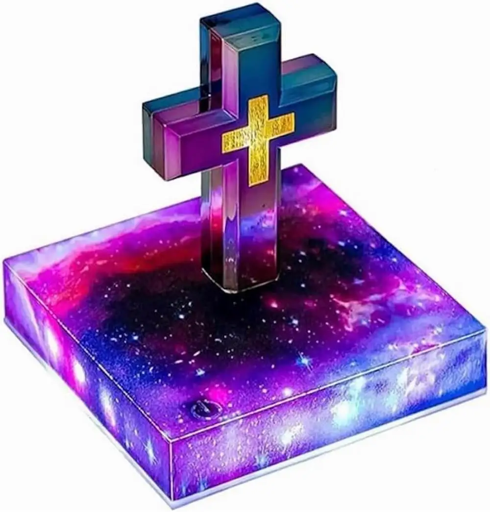 Levitating Cross Lamp Floating Bible Night Light Colorful Magnetic Levitation Cross Ornament Glowing Cross Light Home Desk Decor