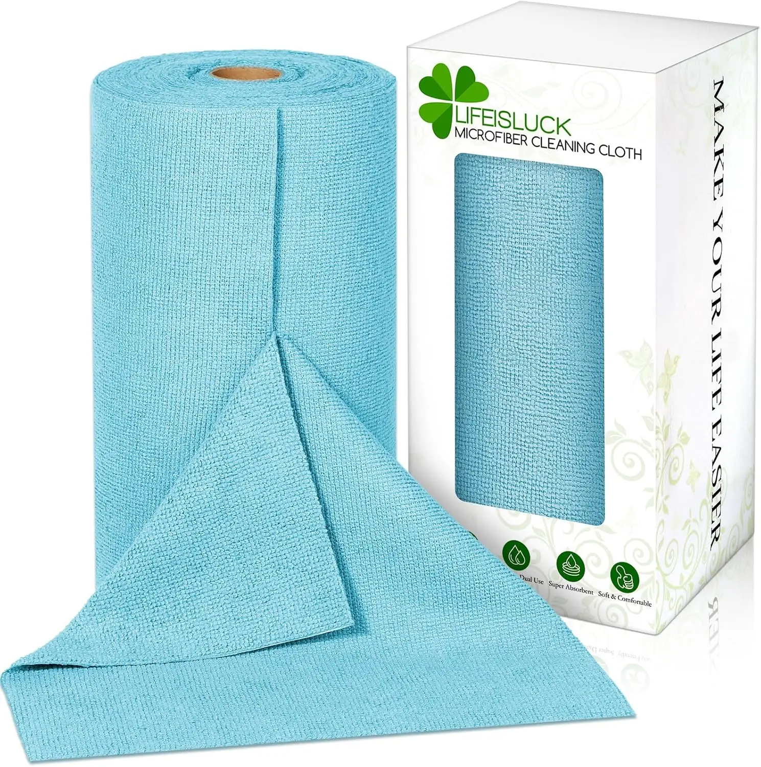 

65 Pack Microfiber Roll Tear Away Towels, 10x10 Inch Reusable Cloths for Car & Kitchen Cleaning