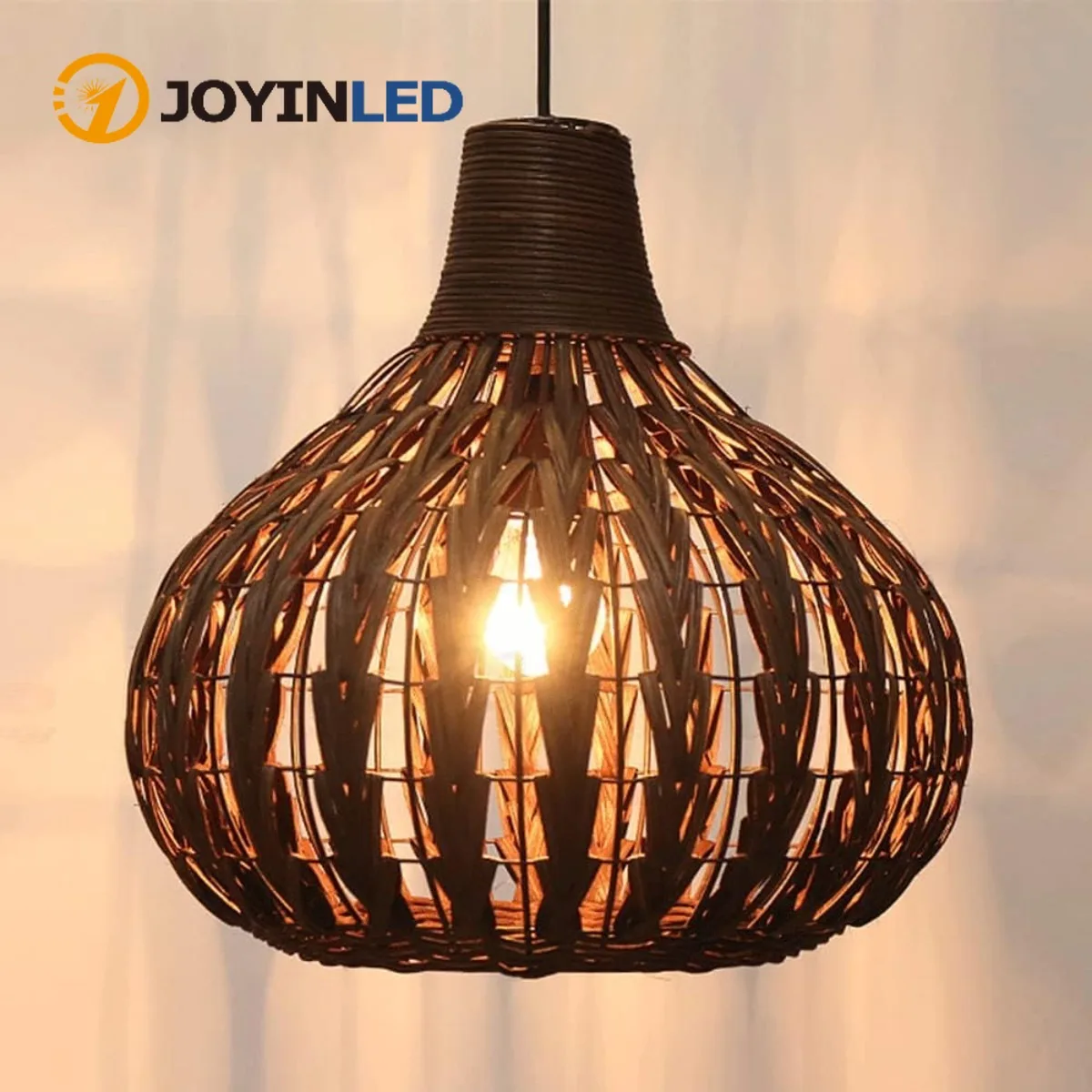 

JOYINLED Hand-Woven Rattan Pendant Light Southeast Asia Style Bamboo Chandelier, Natural Semi-Flush Mount E27 Ceiling Lamp