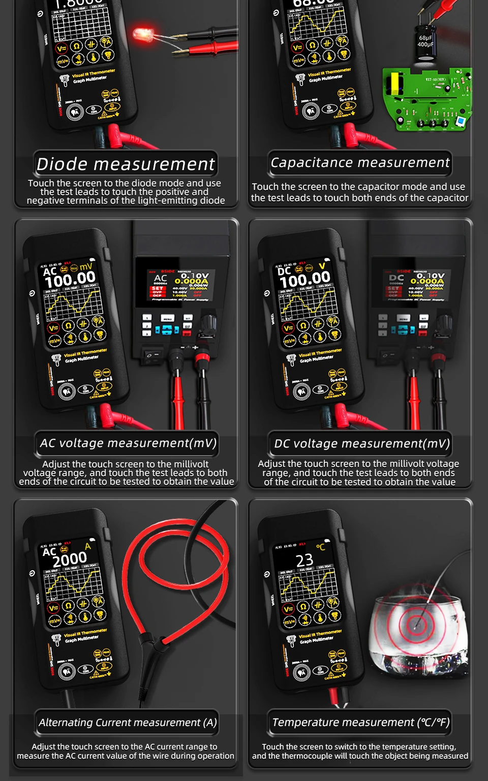 BSIDE SH7 320*320 Thermal Imager Camera 20000 Counts Touchscreen Digital Multimeter 2 in 1 IR Camera for Macro Lens Repair PCB