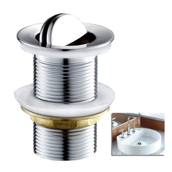 Flip Top Unslotted Basin Sink Waste Push Button Swivel Solid Brass with Chrome an Internal Overflow Washbasin Filter Bathroom