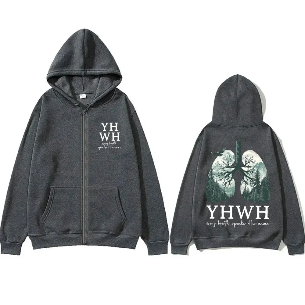 Customization YHWH Lungs Christian Every Breath Speak His Name Zipper Hoodie Men Casual Cotton Zip Up Jacket Men's Fashion Zip U