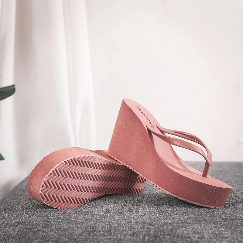 2022 High-heeled Shoes Lady House Slippers Platform Slides Low on A Wedge Rubber Flip Flops Summer New Clogs Woman Candy Colors