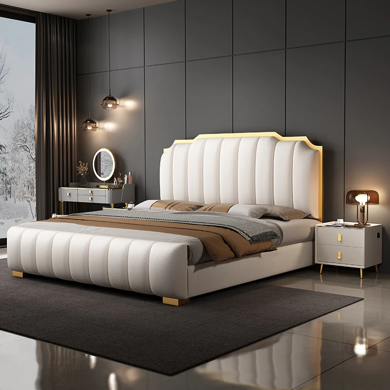 king Size Double Bed Frame Multifunctional Set Designer Latest Modern Luxury Wood Box Bedroom Furniture Soft Up-holstered Beds