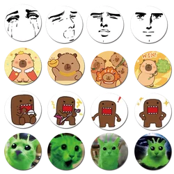 58mm Capibara Domo Face Memes Alien Cat Pin Brooch For Clothes Hat Capibara Domo Face Memes Alien Cat Brooch Badge Fans Gifts
