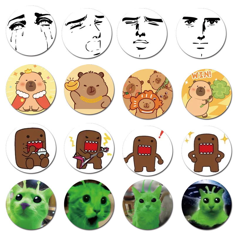 58mm Capibara Domo Face Memes Alien Cat Pin Brooch For Clothes Hat Capibara Domo Face Memes Alien Cat Brooch Badge Fans Gifts