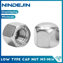 NINDEJIN 1-20pcs Hex Hexagon Short Low Thin Cap Acorn Nut M3 M4 M5 M6 M8 M10 M12 M14 M16  Stainless Steel  Cover Blind Nut