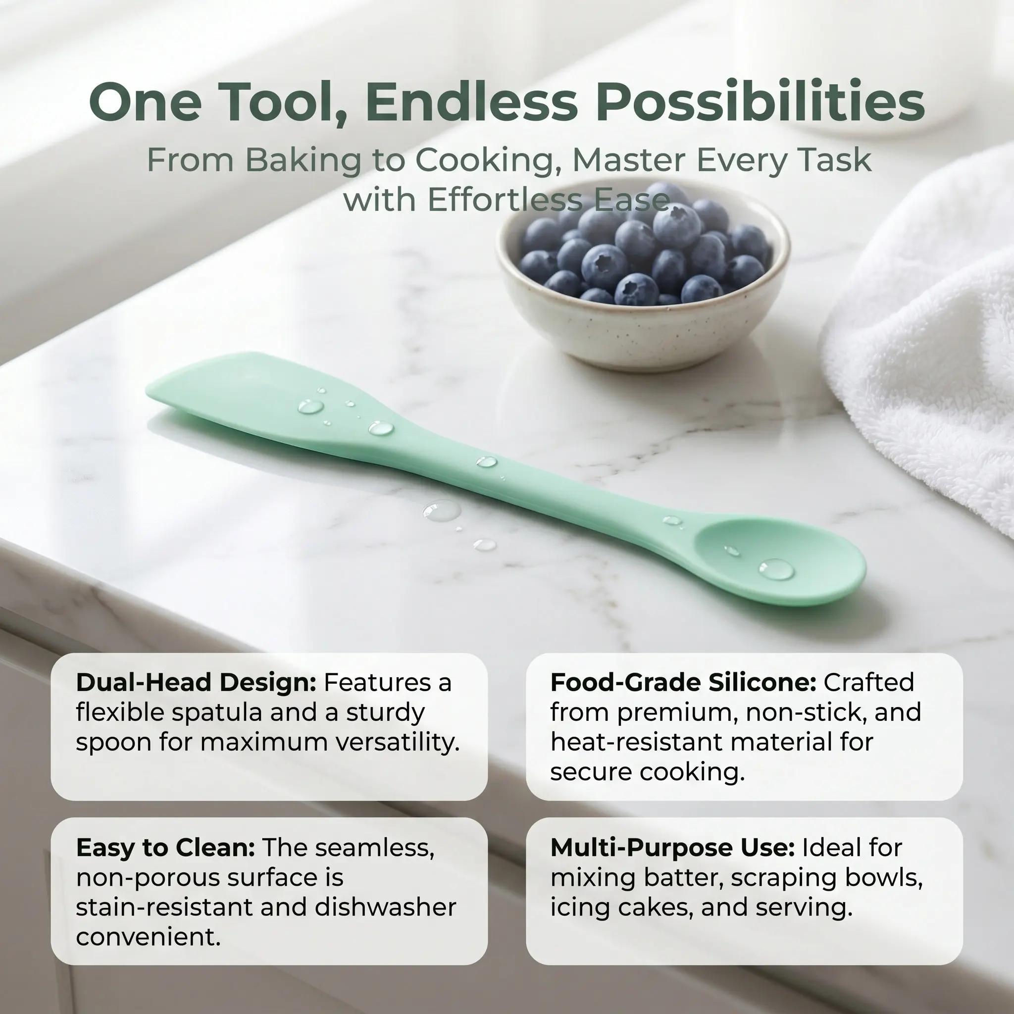 Dual-Head Silicone Scraper Spoon Heat Resistant Kitchen Tool for Baking Cake Decorating Butter Spreading Jam Condiments