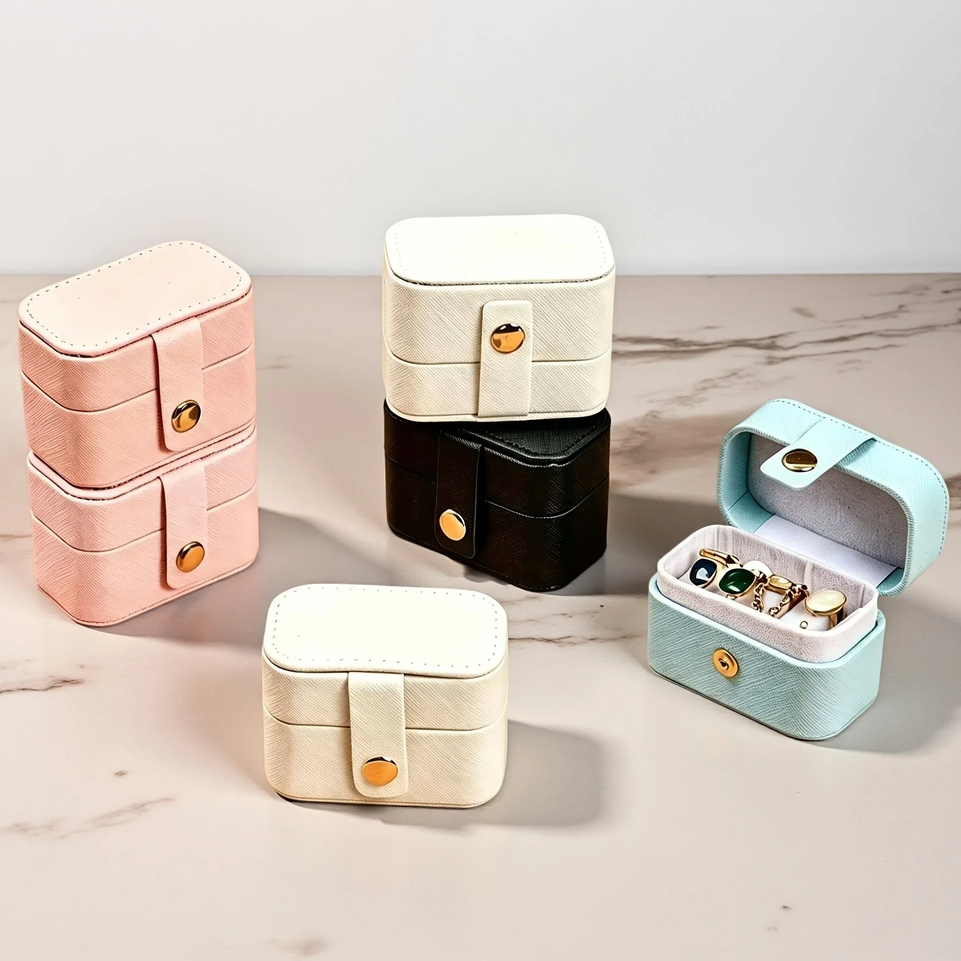 Light Luxury Mini Jewelry Box, Dustproof Ring Earring Storage Case for Travel & Home