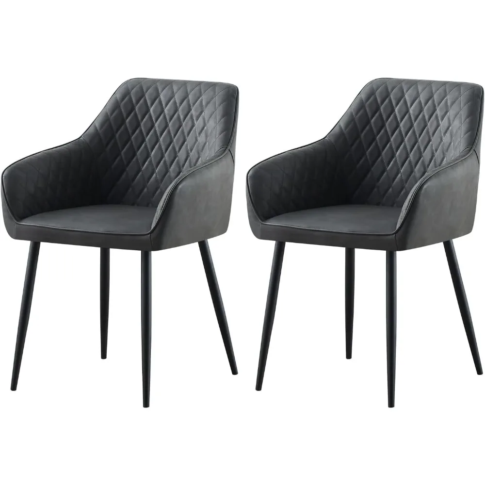 

Dining Chairs Grey Faux Leather Kitchen Chairs Set of 2 with Arms Modern Upholstered Chairs for Living Room