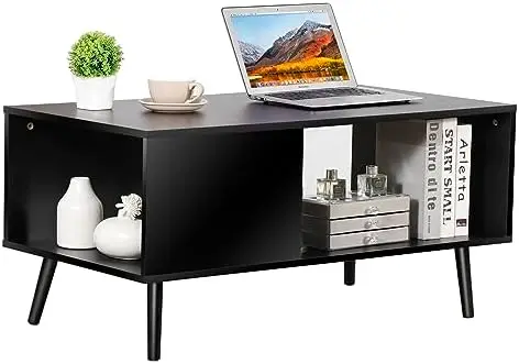 

2 Tier Wooden Coffee with Room, Modern Mid-Century Space Saving Rectangle Industrial Cocktail for Bedroom Apartment, 40 in