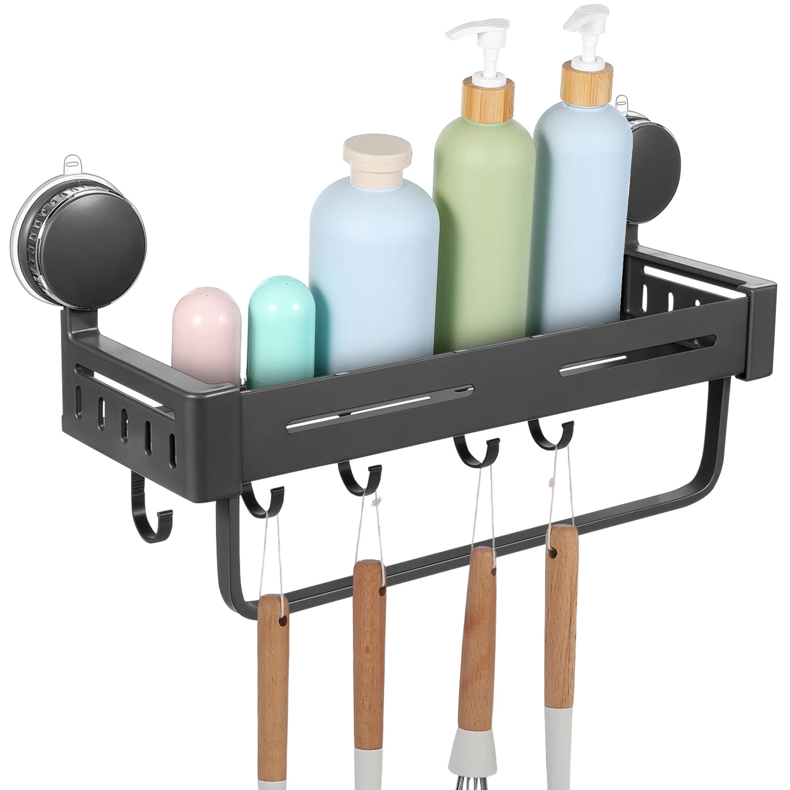 

Gray Suction Cup Kitchen Storage Rack Wall Mount Organizer Hanging Shelf for Kitchen Towels Utensils Sponge Holder Storage Rack