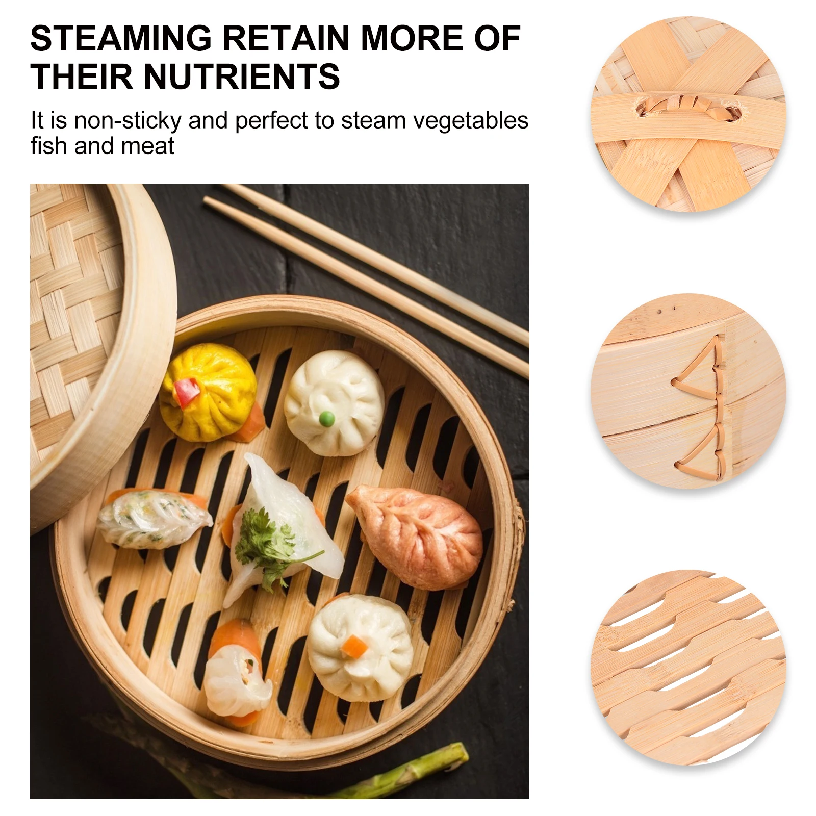 

Bamboo Steamer 3 Tier Kitchen Basket Food Multi functional Dumpling Vegetable Fish Meat Easy Clean Healthy Diet Steam Grid