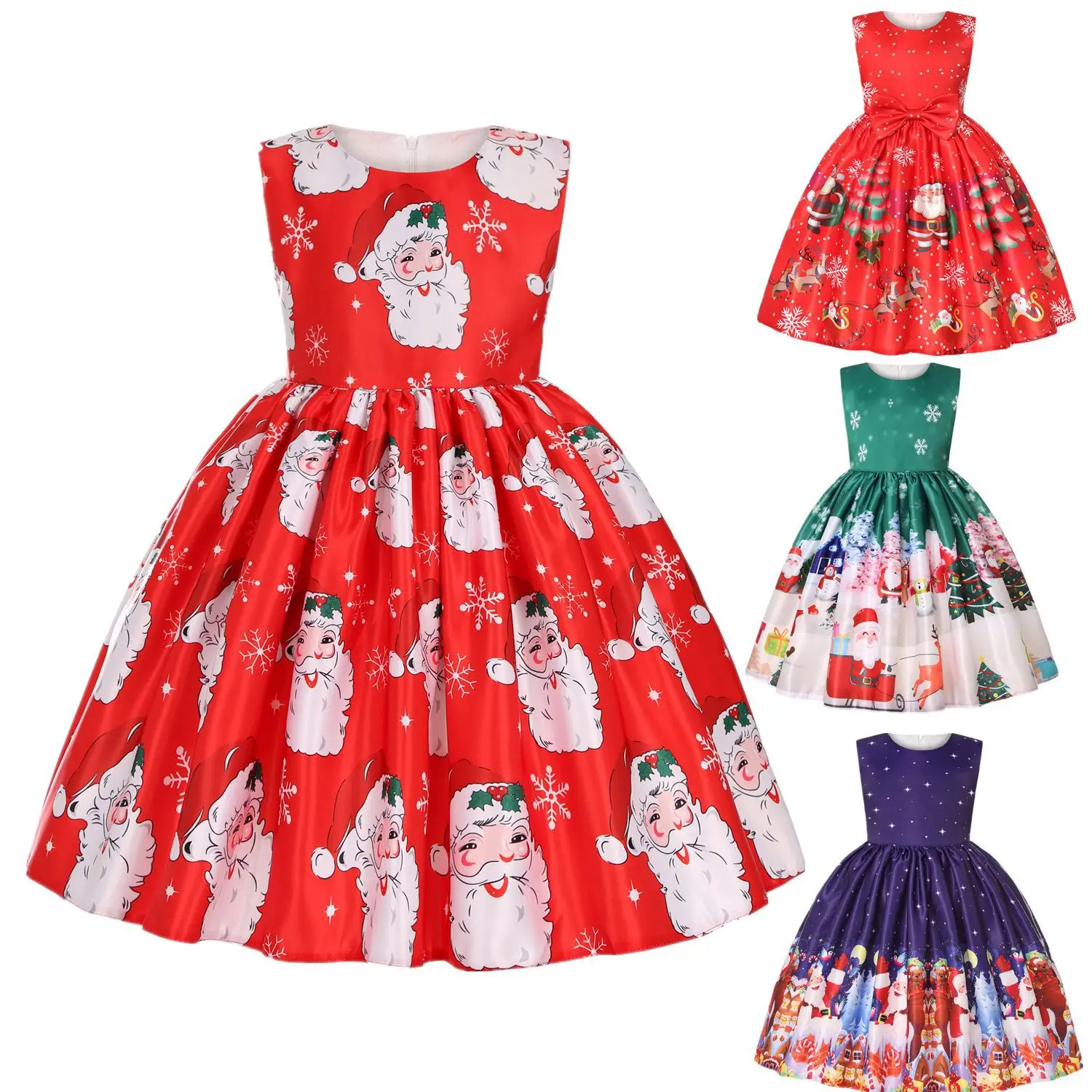 

Christmas Costume Girl Tutu Red Dress Santa Claus Print Fansy Vestido Sleeveless Children Party New Year Carnival Clothes