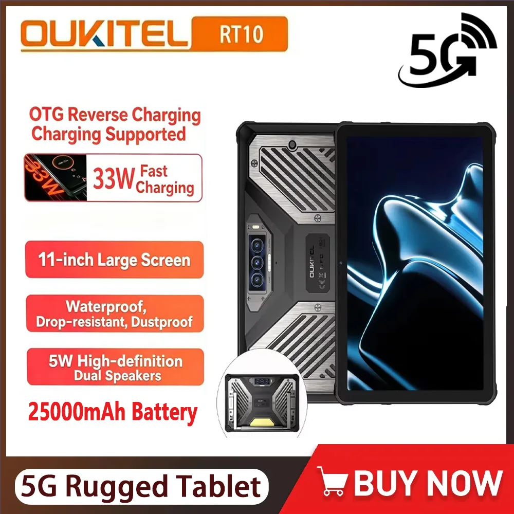 

Защищенный планшет OUKITEL RT10 с процессором MTK 7400X, 5G, 11-дюймовым FHD+ IPS-экраном, аккумулятором 25000 мАч, 12 ГБ ОЗУ (+24 ГБ), 512 ГБ ПЗУ, камерой 64 МП, Android 15, с подставкой