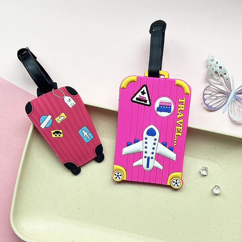 Etiquetas de equipaje bonitas de PVC para mujer, etiquetas creativas para maleta de viaje, estilo de moda, etiqueta de viaje portátil de silicona, soporte para dirección de identificación, 2024
