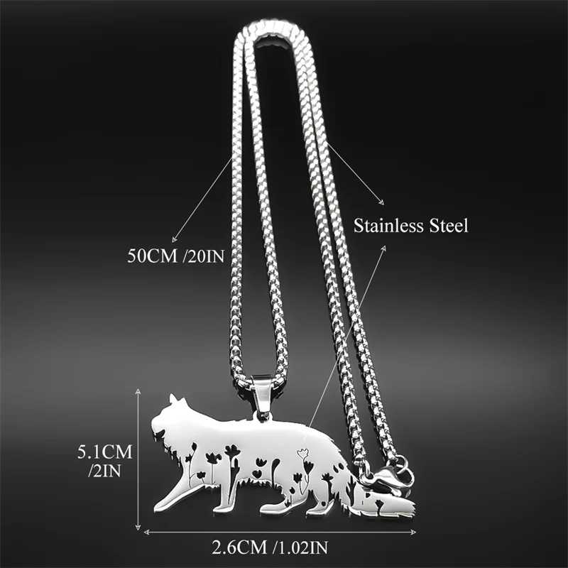 Cute Cat Flower Kitty Pendant Necklace for Women Men Stainless Steel Silver Color Animal Lover Chain Necklaces Jewelry collar