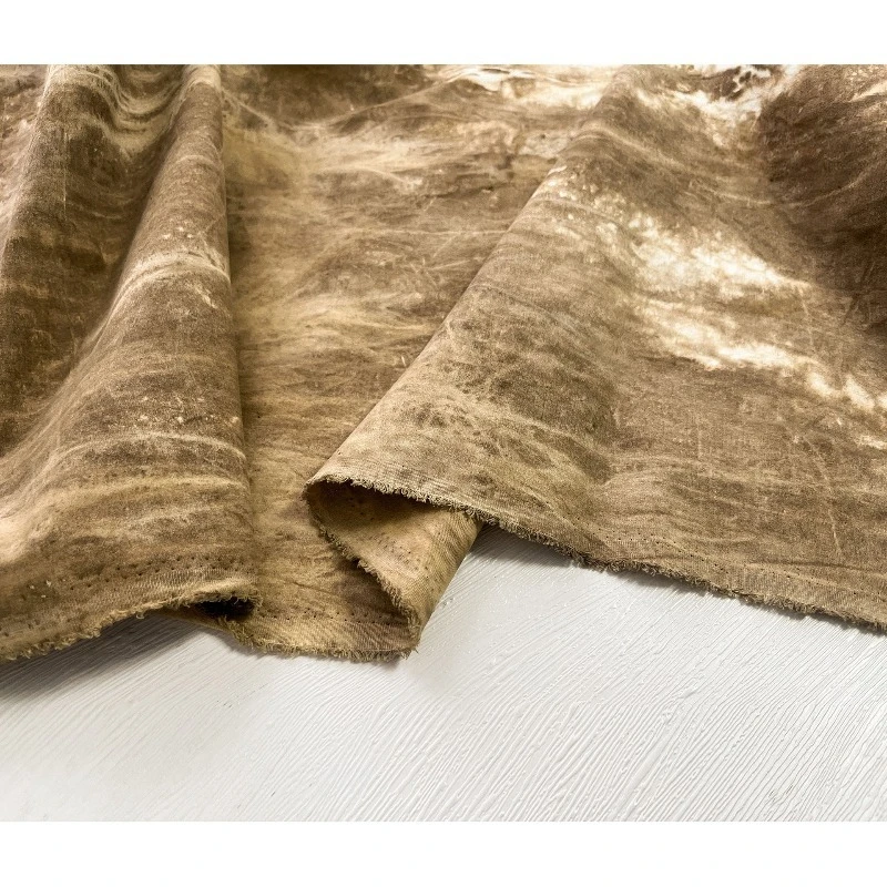 

Khaki Tie Dyed Cotton Linen Fabric for Washing Making Old Handmade DIY Clothing Designer Fabrics By Meter Sewing Material Cloth