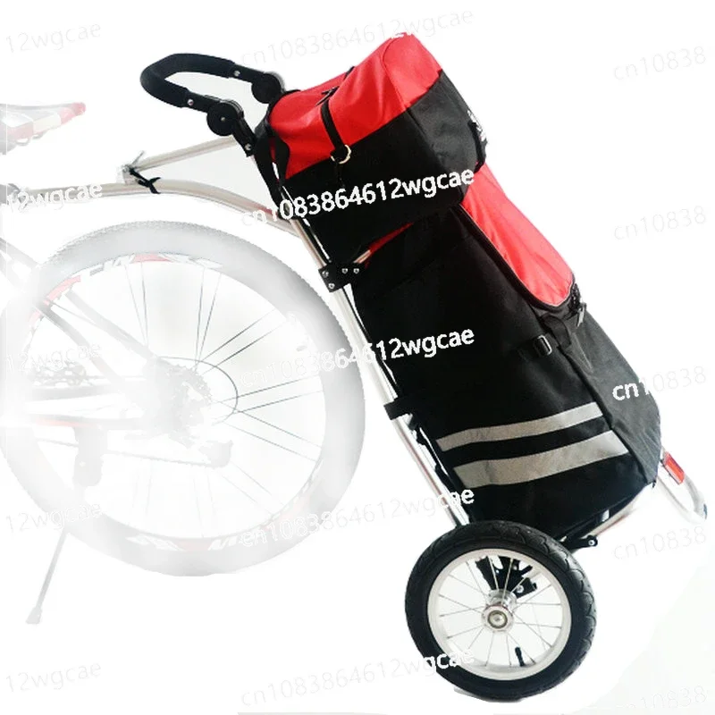 Folding Bike Cargo Trailer with Big Bag and Bike Contacter, Bicycle Trailer, 12 Inch Air Wheel Shopping Trolley Luggage Cart