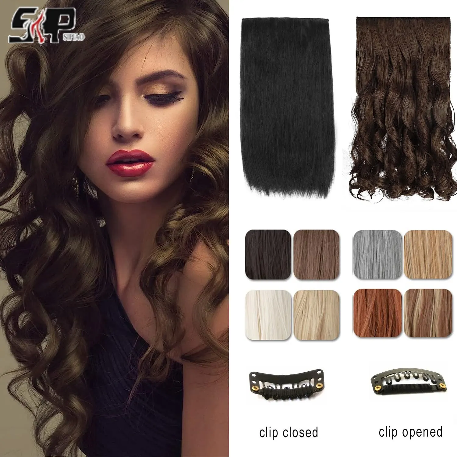 Synthetic Five Calorie Wig Piece Realistic Natural Trackless Fake Hair Extension Long Curl Hair Gradient Daily Use