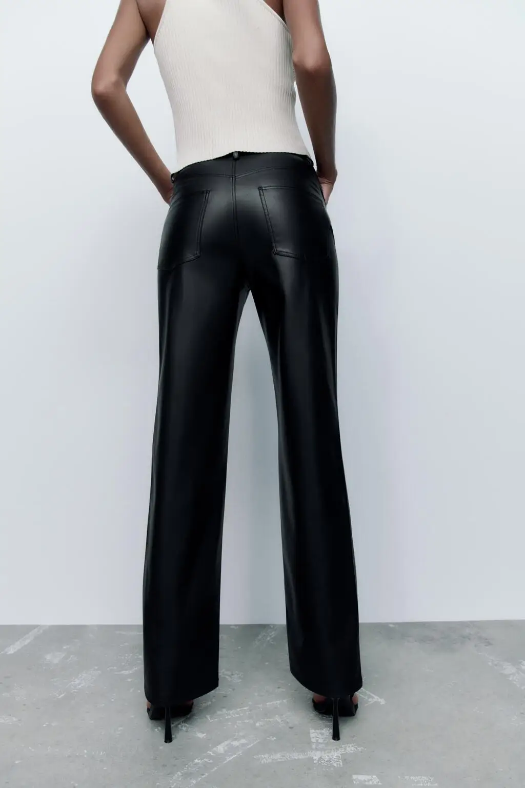 Plones Anchos de Piel Sintética Nea para Mujer, Otoño , Estilo Años 90, Plones Casus de Pierna Recta, Cintur...