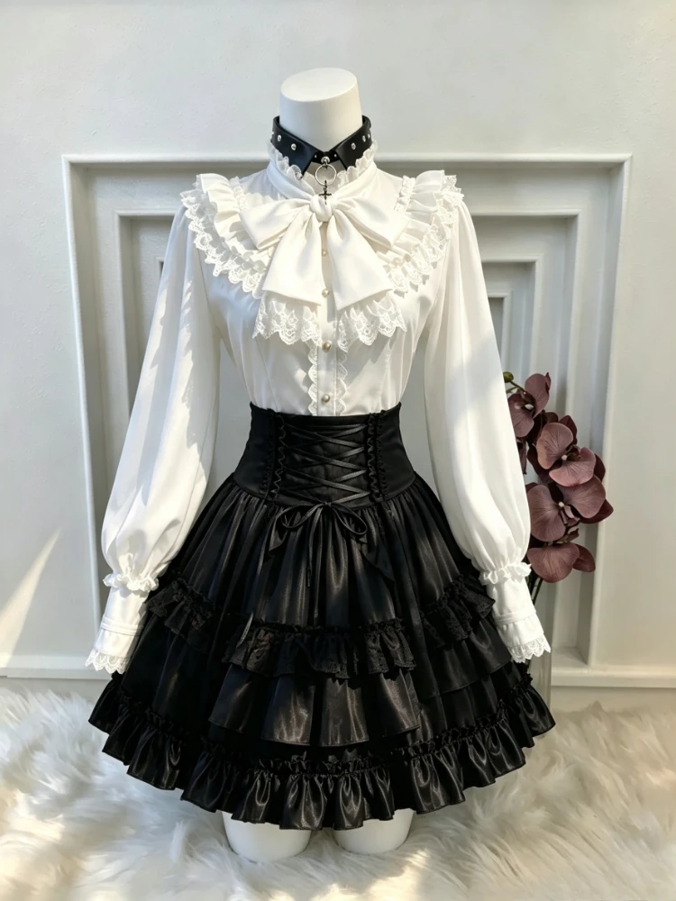 Vintage Retro French Court 2026 Two Piece Set Women Elegant Ruffle Blouse Mini Skirt Autumn Evening Wedding Party Casual Outfit