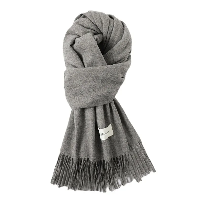 Cashmere Feel Scarf Female Solid Color Fringed Shawl Autumn and Winter Warm Imitation Cashmere Scarf Versatile Casual Scarf