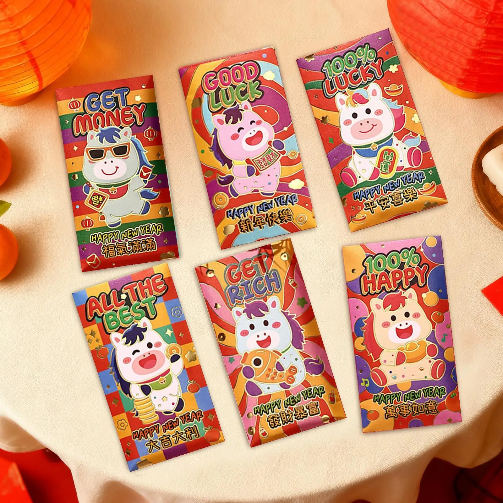 السنة الصينية الجديدة المظاريف الحمراء تنقش احباط التقليدية 2026 السنة القمرية الصينية الجديدة المغلفات الحمراء للأطفال البالغين الأسرة #5
