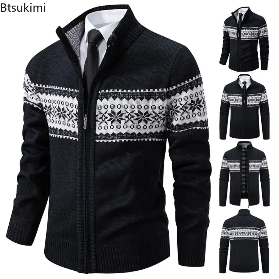 

2024 Men's Knitted Sweater Cardigan Autumn Winter Thicker Sweater Jackets Men Fashion Stand Collar Jacquard Man Knitwear Coats