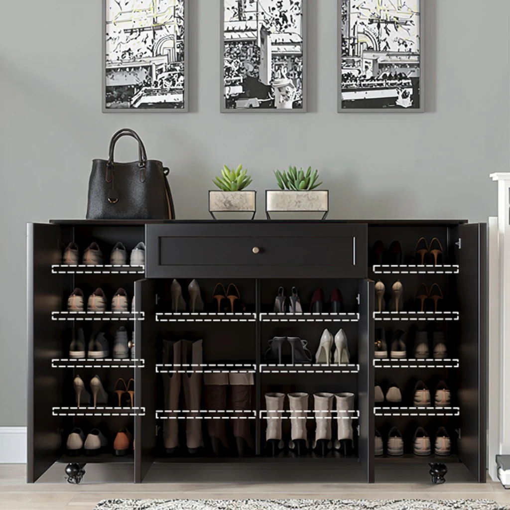 

Black Wood Shoe Cabinet Fashion Gorgeous European Shoe Cabinet Large Capacity Shoe Cabinet