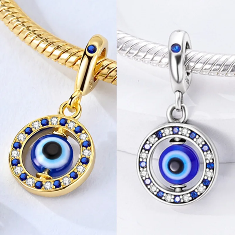 925 Sterling Silver Golden Rotating Eye Charms Pendant Bead Fit Original Bracelet Necklace DIY Jewelry Making