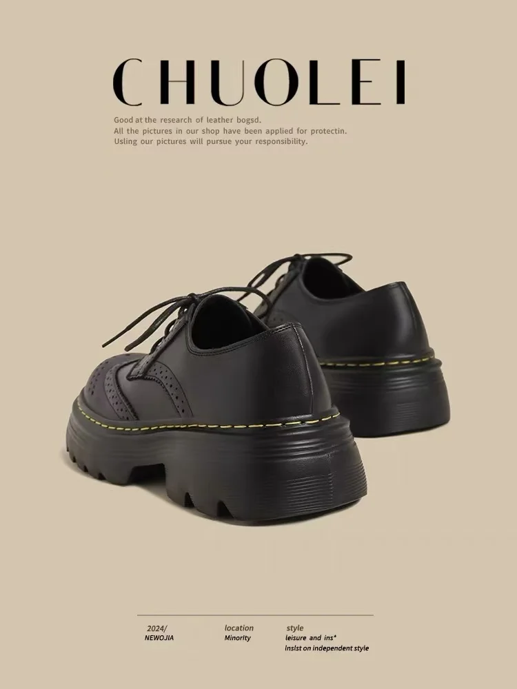 Fashion British Style Women Shoes High Quality Spring Autumn Casual Shoes Thick-Soled Lace-Up Loafer Shoes High Heels Pumps