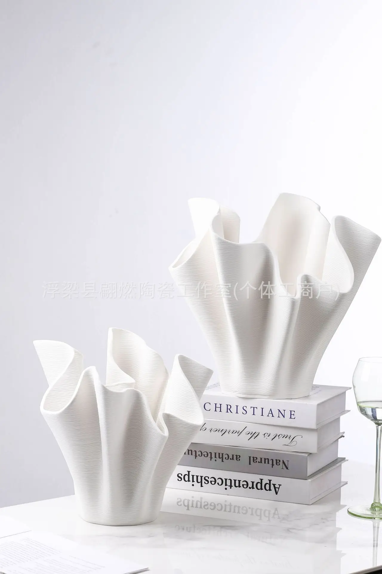Ceramic Handicrafts Geometric Pleated Patterns Three-dimensional Flowerpot Wrinkled Flower Vase Home Decoration Accessories