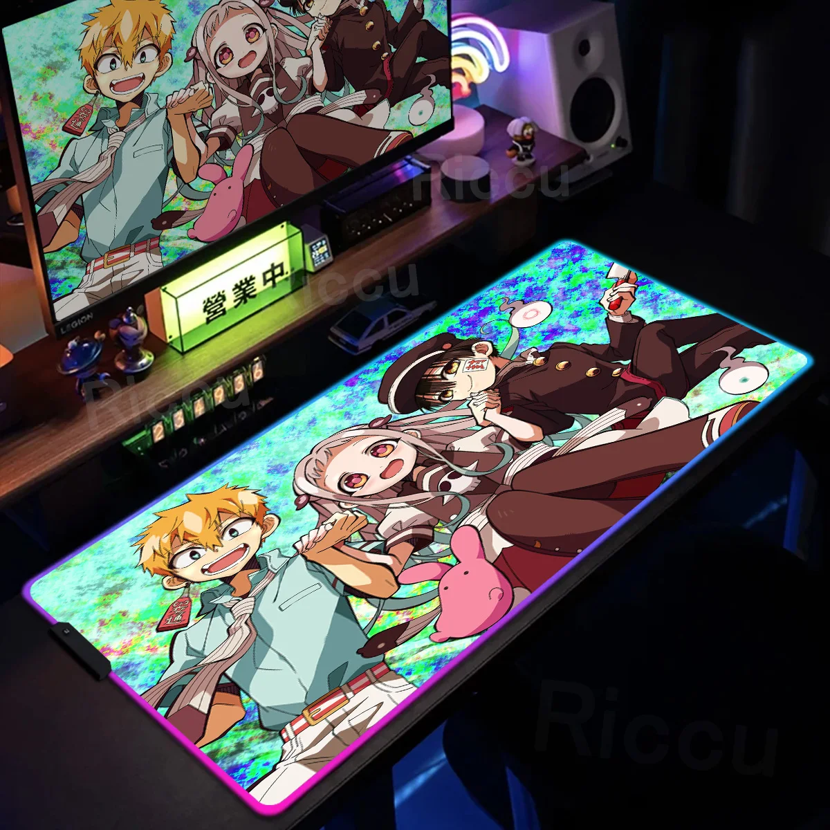 RGB Gamer Keyboard Mouse Pad Anime Toilet Bound Hanako kun Desk Mat LED Glowing Mousepad Natural Rubber Gaming Computer Mausepad